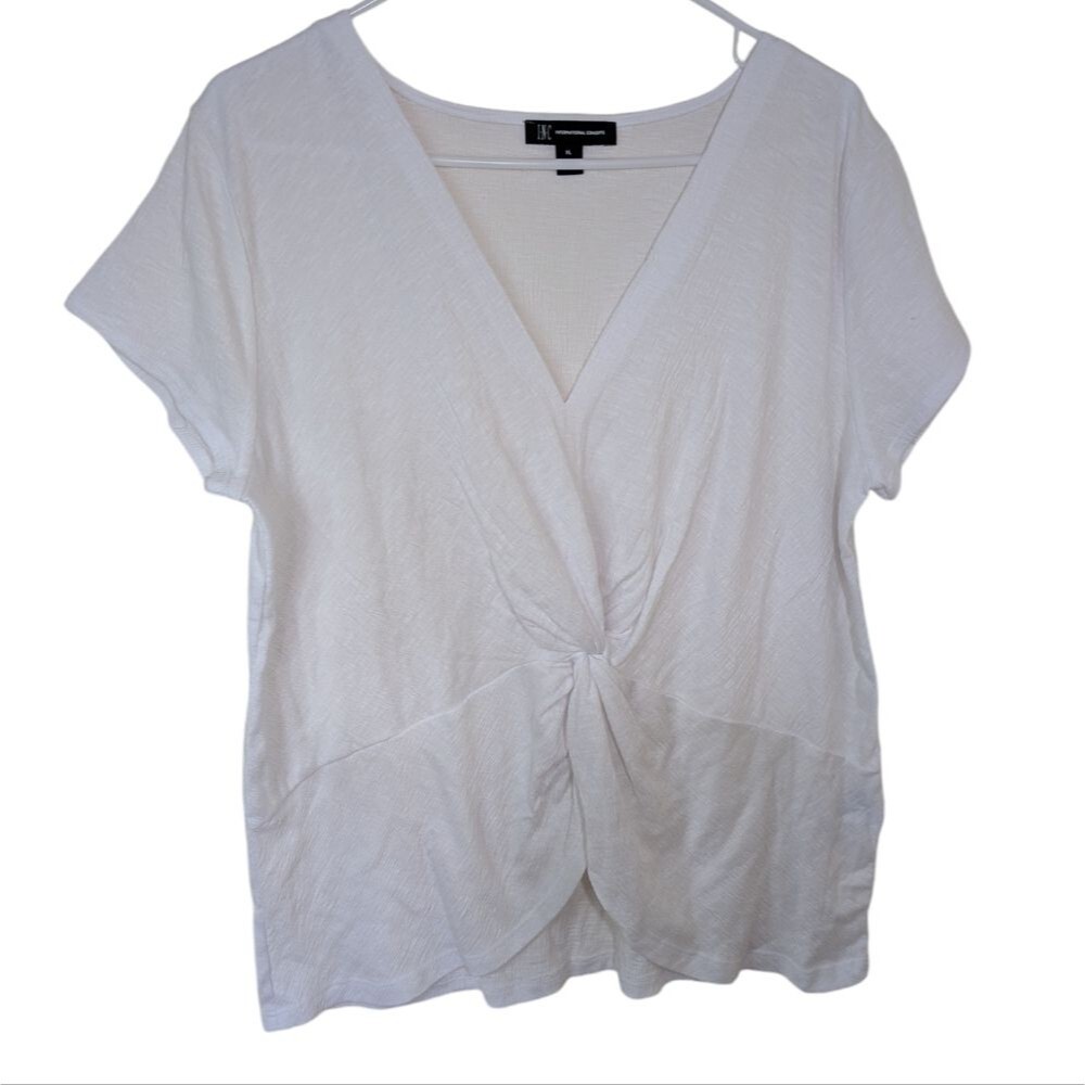 INC International Concepts Top White Short Sleeve Semi-Sheer Twist Front XL